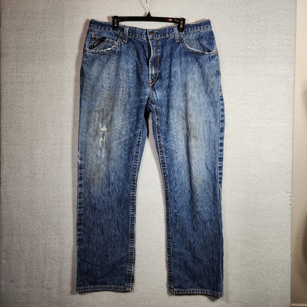 Ariat FR Low Rise Bootcut 40x34 Men's Blue Jeans M4 Cat2 Workwear Distressed